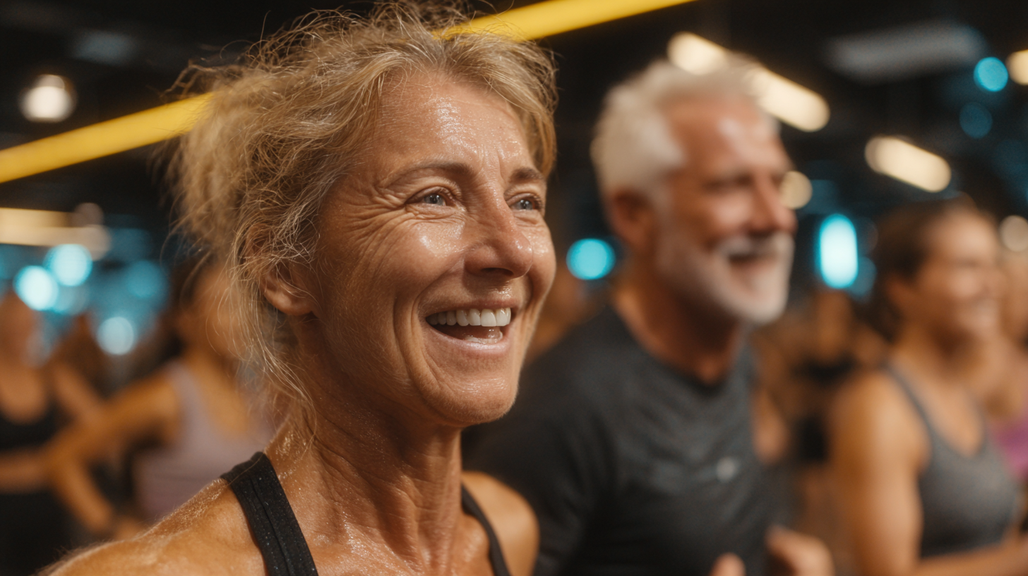 Щастливи възрастни хора практикуват лека гимнастика на открито в парк